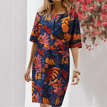 Load image into Gallery viewer, Floral Print Split O-neck Half Sleeve Casual Cotton Dress