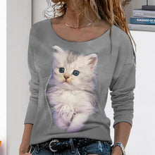 Load image into Gallery viewer, Cat Graphic Long Sleeve T-Shirt