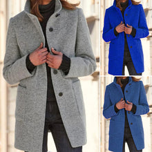 Load image into Gallery viewer, Solid Color Button Stand Collar Woolen Jacket