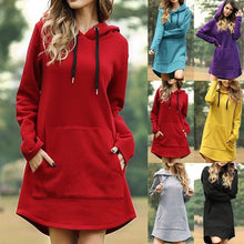 Load image into Gallery viewer, Solid Pocket Long-sleeved Hoody Dress