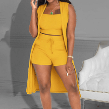Load image into Gallery viewer, 3PCS Ribbed Crop Tank Top & Shorts Set With Vest Cardigan
