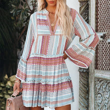 Load image into Gallery viewer, Printed Long Sleeve V-Neck Panel Casual Dress