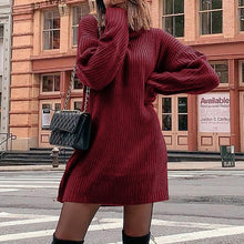 Load image into Gallery viewer, Women's Turtleneck Knit Long Sleeve Chunky Loose Sweater Dress