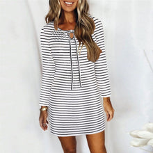 Load image into Gallery viewer, Cord Tie Striped Long Sleeve Dress