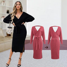 Load image into Gallery viewer, Elegant V-Neck Wrap Sweater Dress