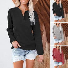 Load image into Gallery viewer, V-neck Solid Color Long-sleeved Top T-shirt