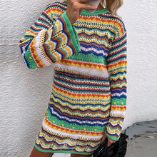 Load image into Gallery viewer, Crewneck Rainbow Striped Knit Sweater