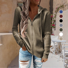 Load image into Gallery viewer, Stripe Casual Women's Hoodies Loose Knitwear Zipper Cardigan
