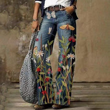 Load image into Gallery viewer, Women's Printed Wide Leg Denim Pants