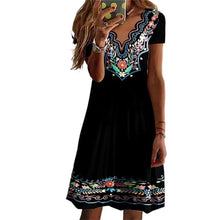 Load image into Gallery viewer, Wavy V-Neck Print Pastoral Casual Short Sleeve Dress