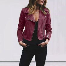 Load image into Gallery viewer, Women's Long-sleeve Lapel Diagonal Zipper Short Jacket Coat