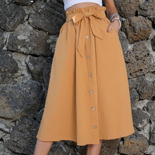 Load image into Gallery viewer, Women's Tie Knot Elastic Waist Button Front Elegant Midi Skirt