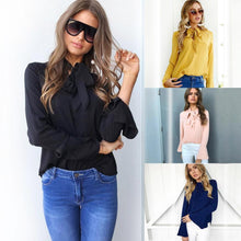 Load image into Gallery viewer, Lace-up Long Sleeve Chiffon Blouse