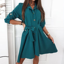 Load image into Gallery viewer, Solid Color Waist Button Belt Dress