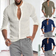 Load image into Gallery viewer, Long-sleeved Loose-fitting Men's Shirt With A Stand-up Collar In Linen
