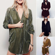 Load image into Gallery viewer, Gold Velvet Shirtdress