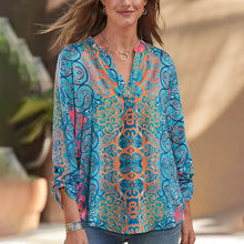 Load image into Gallery viewer, Printed Long Sleeve V Neck Casual T-Shirt