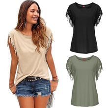 Load image into Gallery viewer, Round Collar Tassel T-shirt