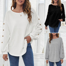 Load image into Gallery viewer, Round Collar Loose Leisure Lantern Buckle T-shirt