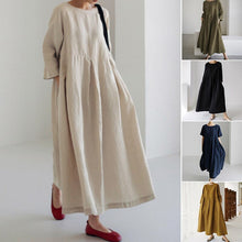 Load image into Gallery viewer, Cotton Linen Round Neck Solid Color Dress