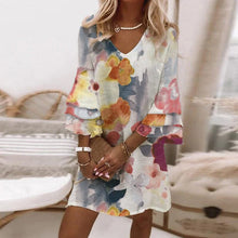 Load image into Gallery viewer, Watercolor Floral Print Ruffle Sleeves Mini Dress