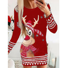 Load image into Gallery viewer, Long Sleeve Round Neck Pullover Christmas Print Sexy Pack Hip Dress