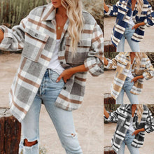 Load image into Gallery viewer, Women's Autumn Winter Long Sleeve Loose Plaid Shirt Coat