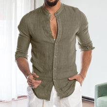 Load image into Gallery viewer, Long-sleeved Loose-fitting Men's Shirt With A Stand-up Collar In Linen