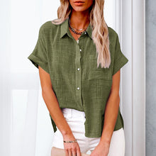 Load image into Gallery viewer, Women's Solid Color Pocket Short Sleeve Cotton Linen Shirt
