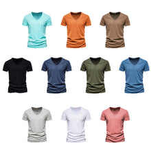 Load image into Gallery viewer, Plain Slub Cotton V-neck T-shirt