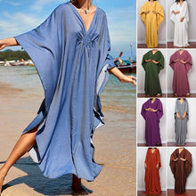 Load image into Gallery viewer, Loose V neck Plus Size Long Solid Color Bikini Cover-Up