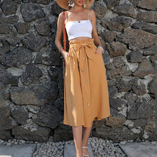 Load image into Gallery viewer, Women's Tie Knot Elastic Waist Button Front Elegant Midi Skirt