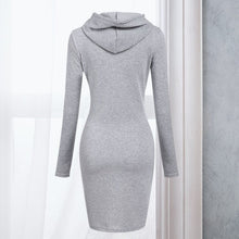 Load image into Gallery viewer, Women Stripes Pocket Knee Length Slim Casual Pullover Hoodie Dress