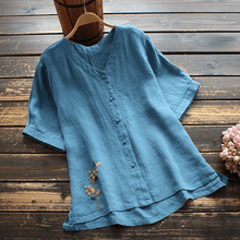 Load image into Gallery viewer, Loose Embroidered V-Neck Short Sleeve T-Shirt