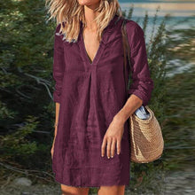 Load image into Gallery viewer, Solid color V-neck Cotton and Linen Dress