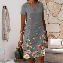 Load image into Gallery viewer, Floral Print Mid-Length V-Neck Dress