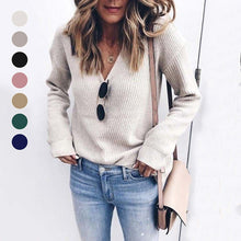 Load image into Gallery viewer, Fashionable V-neck Knitted Sweater