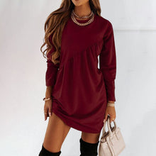 Load image into Gallery viewer, Solid Color Long Sleeved Irregular Crewneck Dress