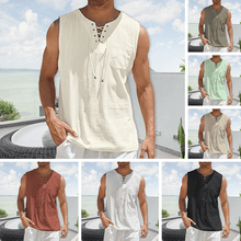 Load image into Gallery viewer, Lace-up Cotton and Linen T-shirt