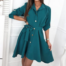 Load image into Gallery viewer, Solid Color Waist Button Belt Dress