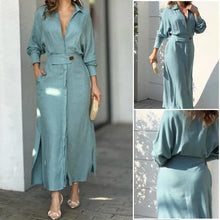 Load image into Gallery viewer, Solid Color Long Sleeve Lapel Dress