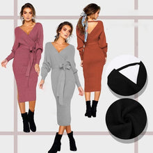 Load image into Gallery viewer, Elegant V-Neck Wrap Sweater Dress