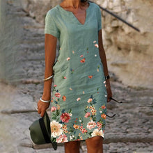 Load image into Gallery viewer, Floral Print Mid-Length V-Neck Dress
