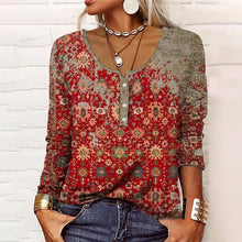 Load image into Gallery viewer, Long-sleeved U-neck Top with Buttons