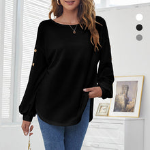 Load image into Gallery viewer, Round Collar Loose Leisure Lantern Buckle T-shirt