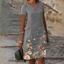 Load image into Gallery viewer, Floral Print Mid-Length V-Neck Dress