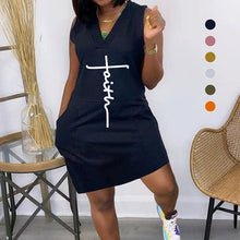 Load image into Gallery viewer, Letter Print Dual Pocket Sleeveless Dress