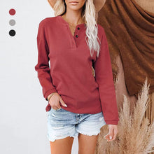 Load image into Gallery viewer, V-neck Solid Color Long-sleeved Top T-shirt
