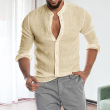 Load image into Gallery viewer, Long-sleeved Loose-fitting Men's Shirt With A Stand-up Collar In Linen
