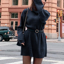 Load image into Gallery viewer, Women's Turtleneck Knit Long Sleeve Chunky Loose Sweater Dress